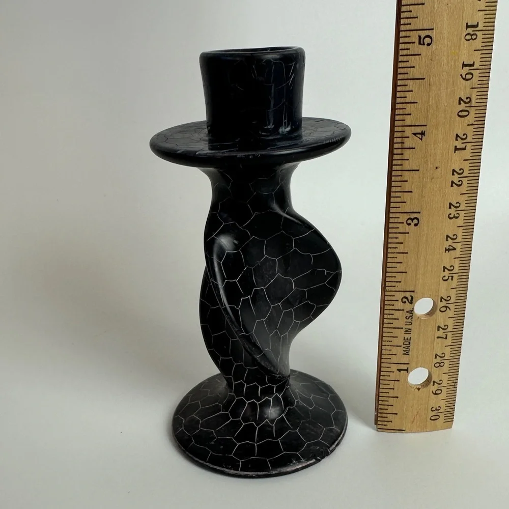 VTG Hand Carved‎ Soapstone Taper Candle Holder Blue Black
